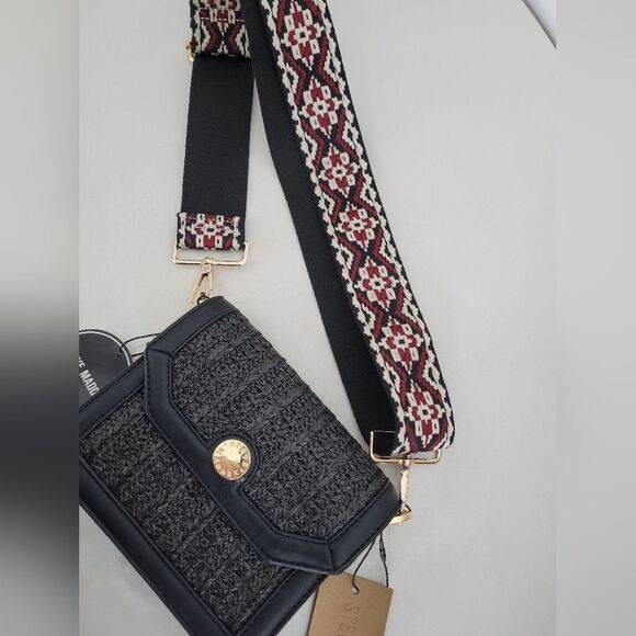 NEW Steve Madden Becho Shoulder Bag Black Leather Aztec Tribal Southwestern - Picture 4 of 9